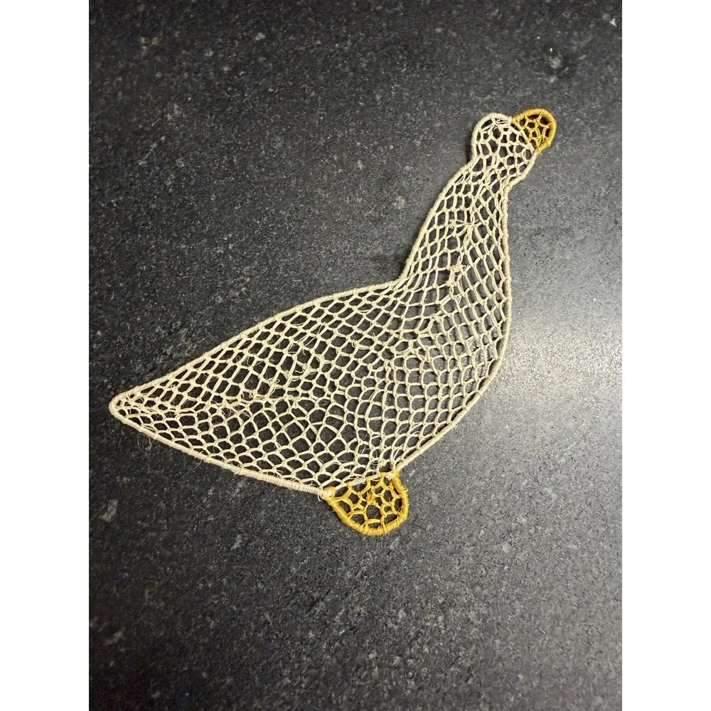 Vtg Handwoven Raffia Bird Duck Ornaments Folk Art Wall Decor Set 4 Cottagecore